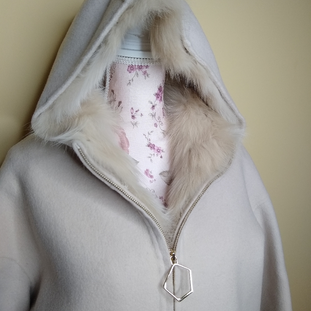 GENUINE FOX FUR Wool Coat Fox Lined Removable Vest